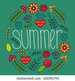 Vector floral card with text summer in floral frame