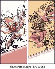 vector floral cards with blooming flowers