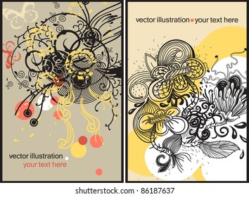 vector floral cards with fantasy flowers