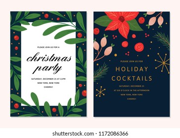 Vector Floral Christmas Invitations. Cocktail Party Template - Shutterstock ID 1172086366
