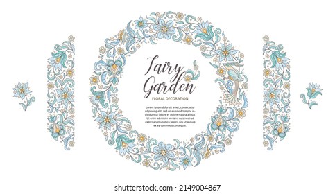 Vector floral circle frame, vignette, border, card design template. Elements in Eastern style. Floral borders, flower ethnic illustration. Indian ornaments. Isolated ornament. Ornamental decor