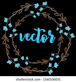 Vector floral circle illustration in beige and turquoise colors