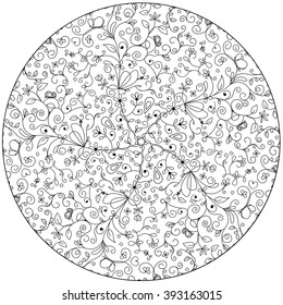 Vector floral circle ornament
Black and white circle flower ornament, ornamental round lace design. Floral mandala. Hand drawn ink pattern made by trace from personal sketch.