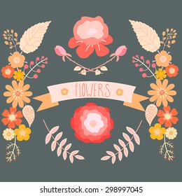 Vector floral collection on gray background