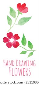 vector floral collection set - hand painted watercolor red flowers with green orange leaves