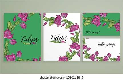 Vector floral color spring cards with flowers tulips Spring flower