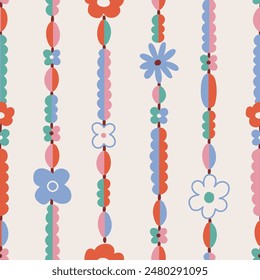 Vector floral colorful beads bracelet seamless pattern. Funny summer hippie baubles. Cute abstract seamless texture. Creativity fabric or wallpaper design. 