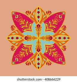 Vector floral colorful mandala. Beautiful design element in ethnic style. Indian, arabic, oriental motives. 
