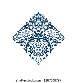 Vector floral composition with decorative stylized flowers, intricate stamp design, kalamkari