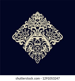 Vector floral composition with decorative stylized flowers, intricate stamp design, kalamkari