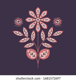 Vector floral composition with ethnic motives on the dark background. Vector pattern template. Artwork for the card, banner, poster, textile and home decor. 