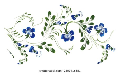 Vector floral composition from hand painted periwinkle flowers on a white background