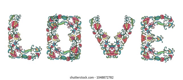Vector floral composition "Love" on white background