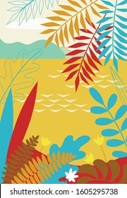 vector floral composition in retro colors with flowers and plants.