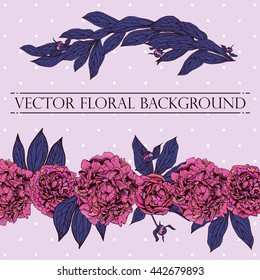 Vector floral composition. Vintage peony background. Floral elements for design invitations, greeting cards, wedding cards.