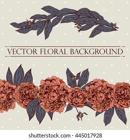 Vector floral composition. Vintage peony background. Floral elements for design invitations, greeting cards, wedding cards.