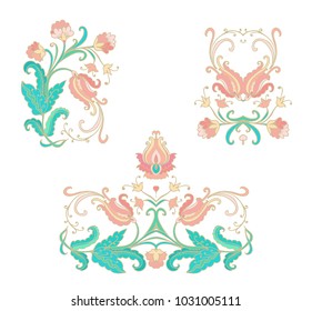 Vector floral compositions with pastel pink flowers on white background