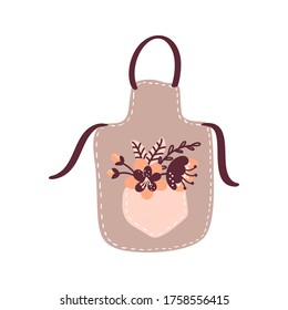 Vector floral cooking apron illustration for food blog. Hand drawn cute design element. For restaurant, cafe menu or banner, poster.