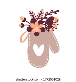 Vector floral cooking kitchen potholder illustration for food blog. Hand drawn cute design element. For restaurant, cafe menu or banner, poster.