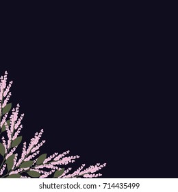 Vector floral corner. Floral decoration.  Pink flowers on dark background