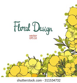 Vector  floral corner or frame. Yellow Exotic Flowers  Border Isolated On White Background  With Place For text. Good For Web, Print, Invitations And Greeting Cards.