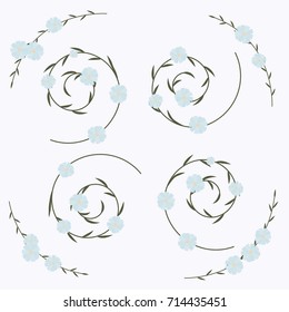 Vector floral corners. Floral decorations.  Ornament of blue flowers. 