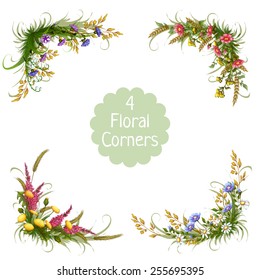 Vector floral corners on transparent background