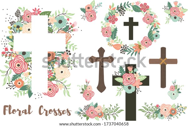 A Vector Of Floral\
Crosses Elements Set