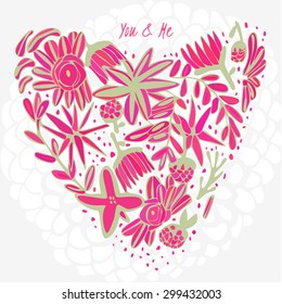 Vector floral cute cartoon romantic heart frame background template
