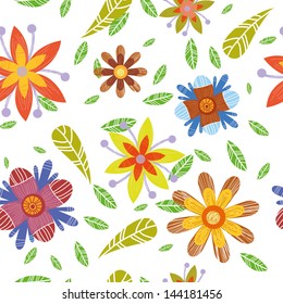 Vector floral cute pattern with beautiful big flowers