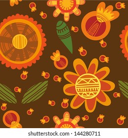 Vector floral cute pattern with beautiful big flowers