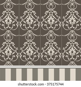 Vector floral damask ornament pattern.  Molding Border and stripes. Elegant luxury texture for textile, fabrics or wallpapers backgrounds. 