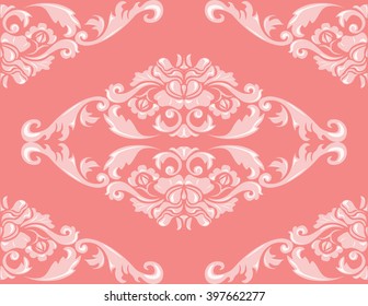 Vector floral damask ornament pattern element horizontal. Elegant luxury texture for textile, fabrics or wallpapers backgrounds. Peach color 