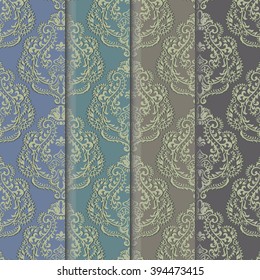 Vector floral damask ornament patterns set. Elegant luxury textures for textile, fabrics or wallpapers backgrounds. Trendy colors