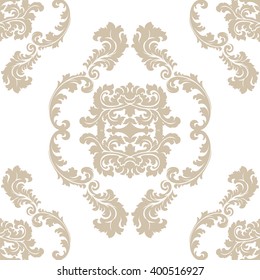 Vector floral damask pattern background. Luxury classic floral damask ornament, royal Victorian vintage texture for wallpapers, textile, fabric. Beige Floral baroque element