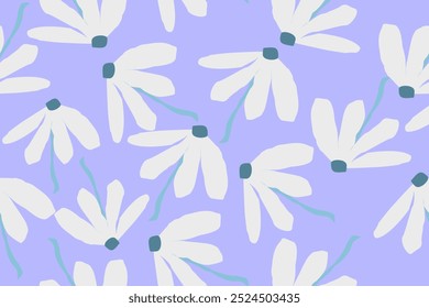 Vector floral damasco sin patrón. Arco azul y flores aisladas sobre fondo blanco para tela, Fondo de pantalla o papel de regalo. Clásico botánico