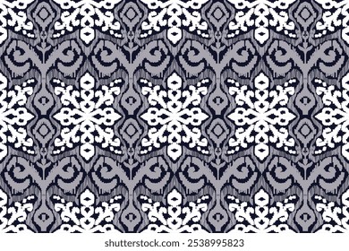 Vector floral damask seamless pattern. Blue bow and flowers isolated on white background for fabric, geometrical and floral ornaments, ikat seamless.
