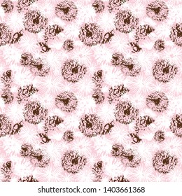 Vector floral dandelions blowballs and daisies seamless pattern texture background. Easter and spring design in a creative retro grunge style.
