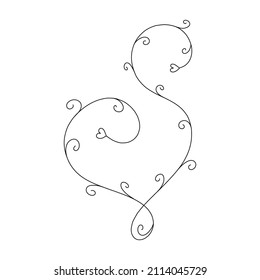 Vector floral decoration element black lineart. Heart shape beautiful decoration for invintations, greeting cards, wedding