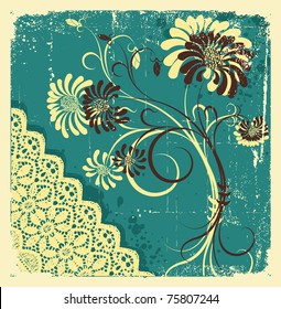 Vector floral decoration for text.Grunge background