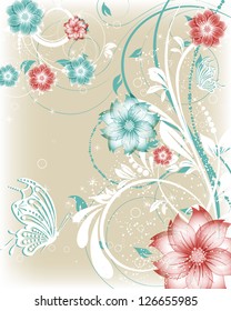 vector floral decorative abstract background with butterfly