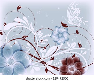 vector floral decorative abstract background with butterfly