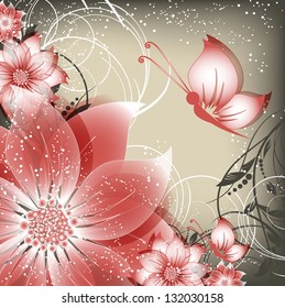 vector floral decorative abstract background with butterfly