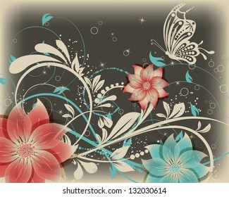 vector floral decorative abstract background with butterfly