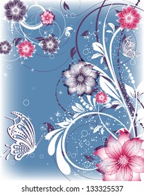 vector floral decorative abstract background with butterfly