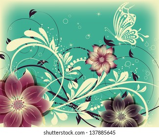 vector floral decorative abstract background with butterfly
