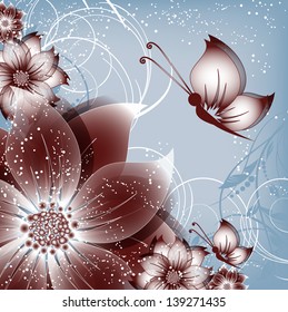 vector floral decorative abstract background with butterfly