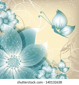 vector floral decorative abstract background with butterfly