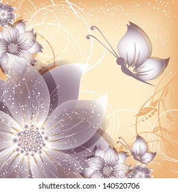 vector floral decorative abstract background with butterfly