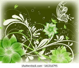 vector floral decorative abstract background with butterfly